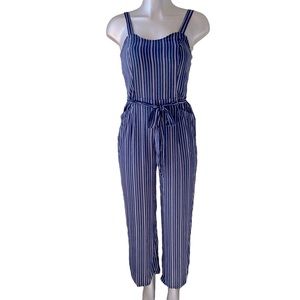 Jumpsuit Romper Pinstriped Lightweight Summer Nautical Beach Office Vacation S